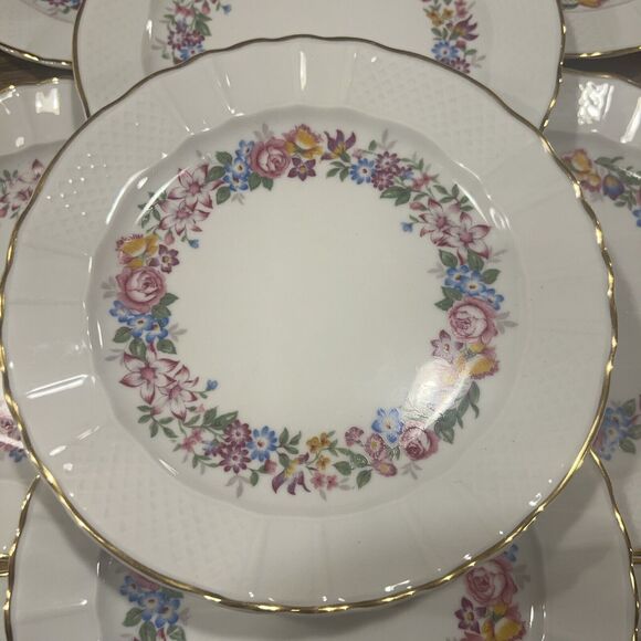 9 NINE Limoges France Bernardaud 7 3/8" salad plates BER57 Floral Garland MINT - Picture 4 of 10